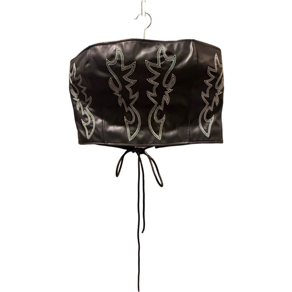 Fashion Nova Black Lace-Up Corset with Silver Embroidery